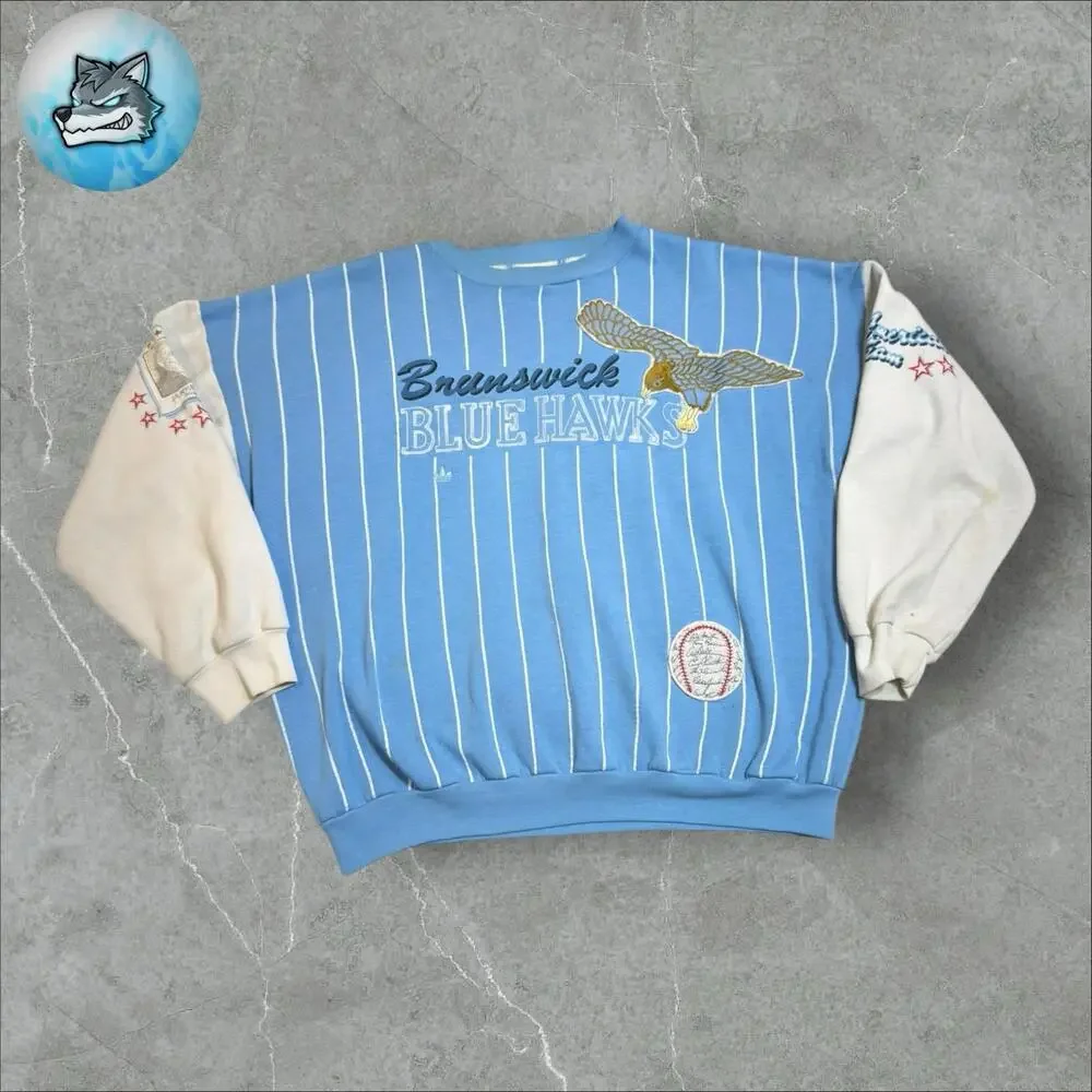 Vintage 80s Adidas Brunswick Blue Hawks‎ Baseball Sweatshirt Crewneck Large Rare